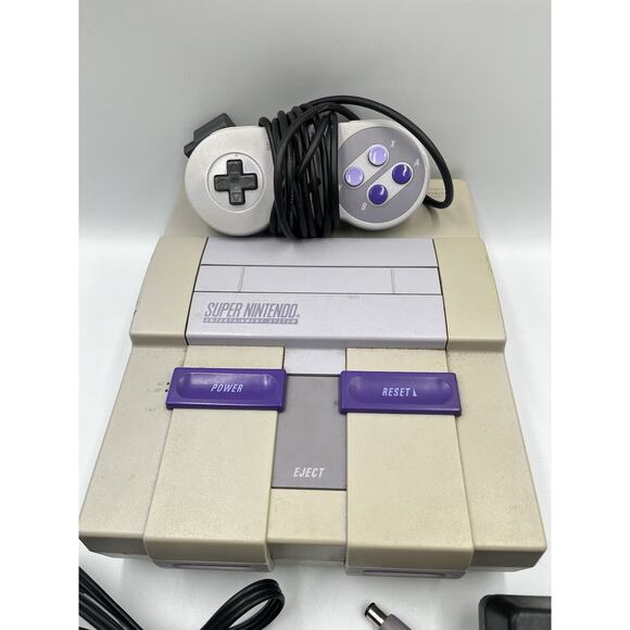 Super Nintendo SNES Console w/ 1 OEM Controller + All OEM Cords - TESTED